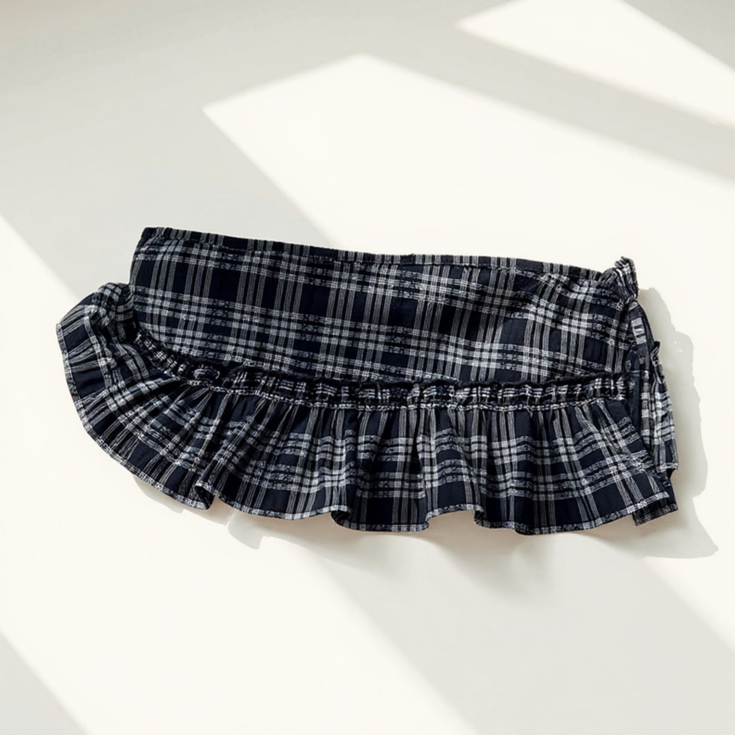 Plaid Ruffle Overlay Skirt Belt with Adjustable Side Ties 55in