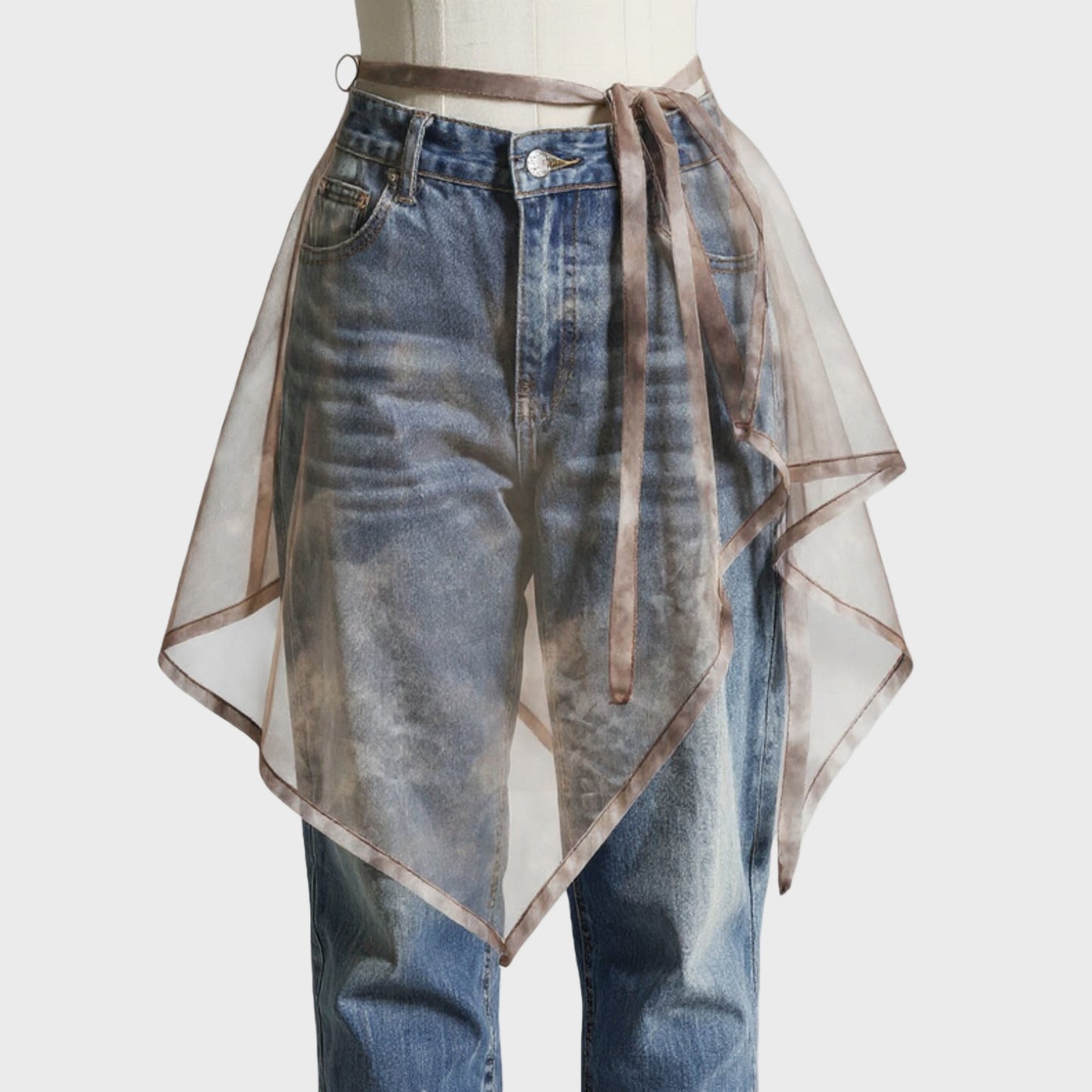 Sheer Organza Overlay Wrap Skirt with Asymmetrical Hem and Tie Waist 17.7x59in