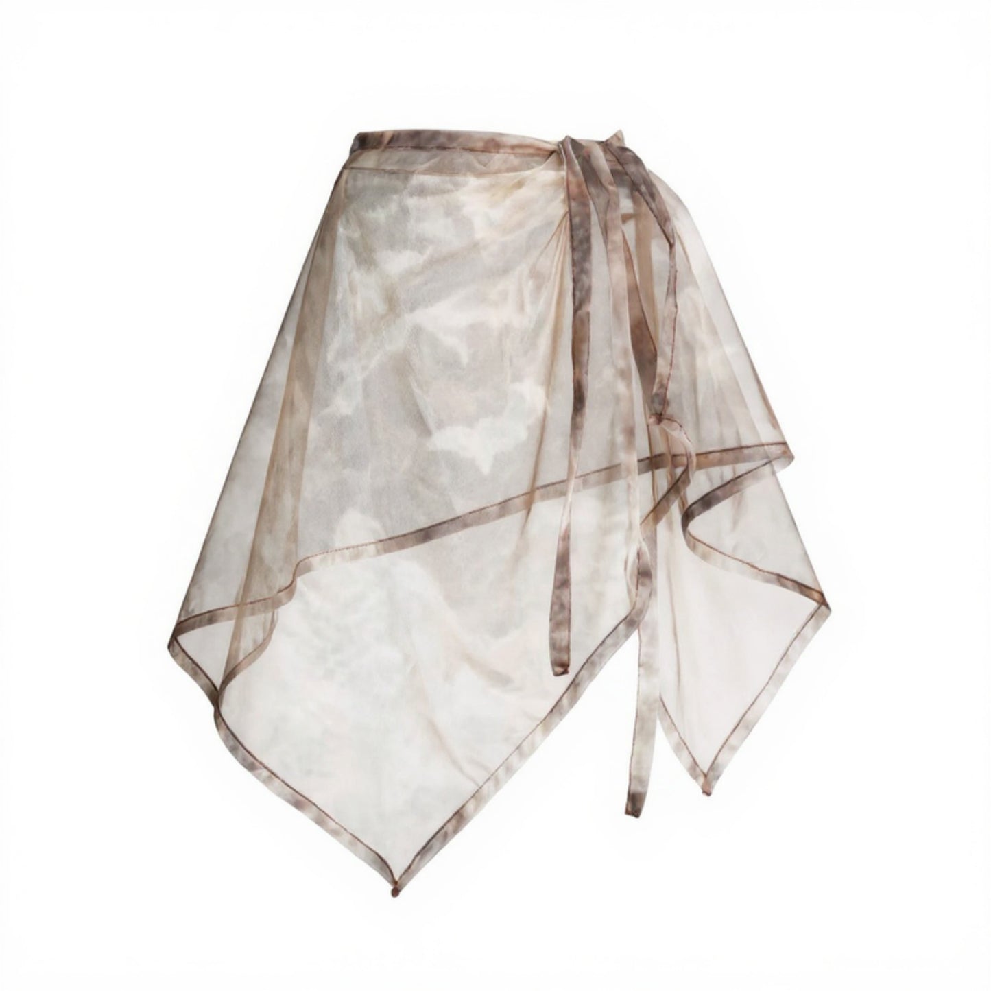 Sheer Organza Overlay Wrap Skirt with Asymmetrical Hem and Tie Waist 17.7x59in