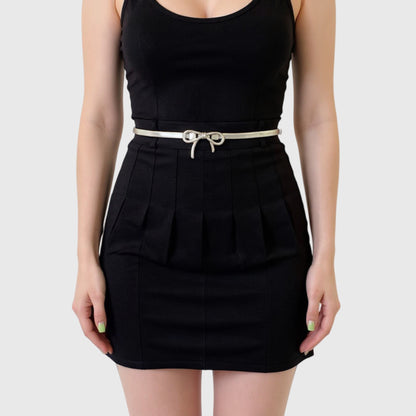 Thin Metallic Belt with Polished Bow Accent and Adjustable Fit 27.5x0.4in
