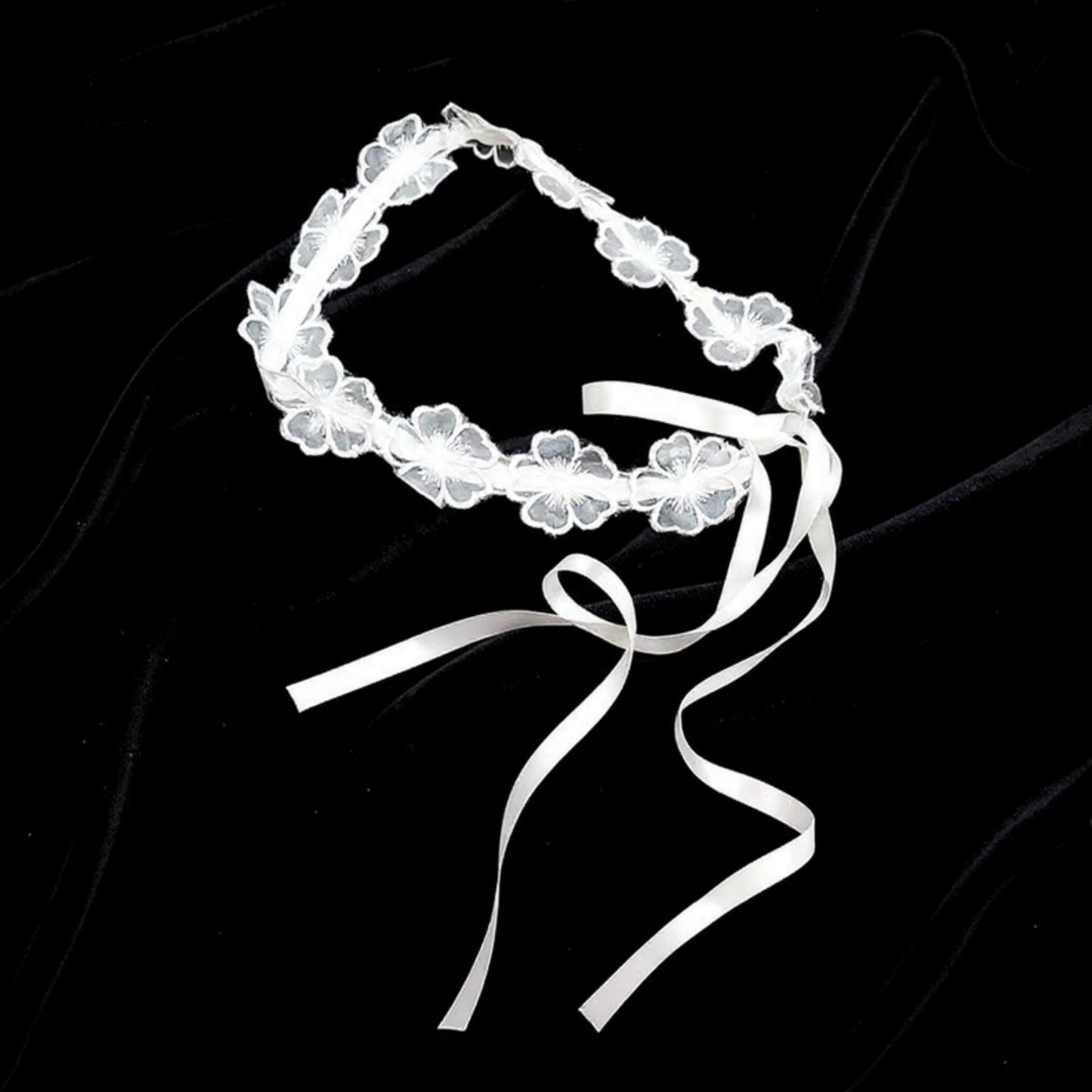 Floral Lace Belt with Ribbon Tie and Delicate Sheer Embroidered Detailing 47in