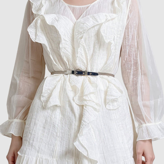 Slim Metallic Belt with Adjustable Buckle and Faux Leather Accents 39.5x0.3in