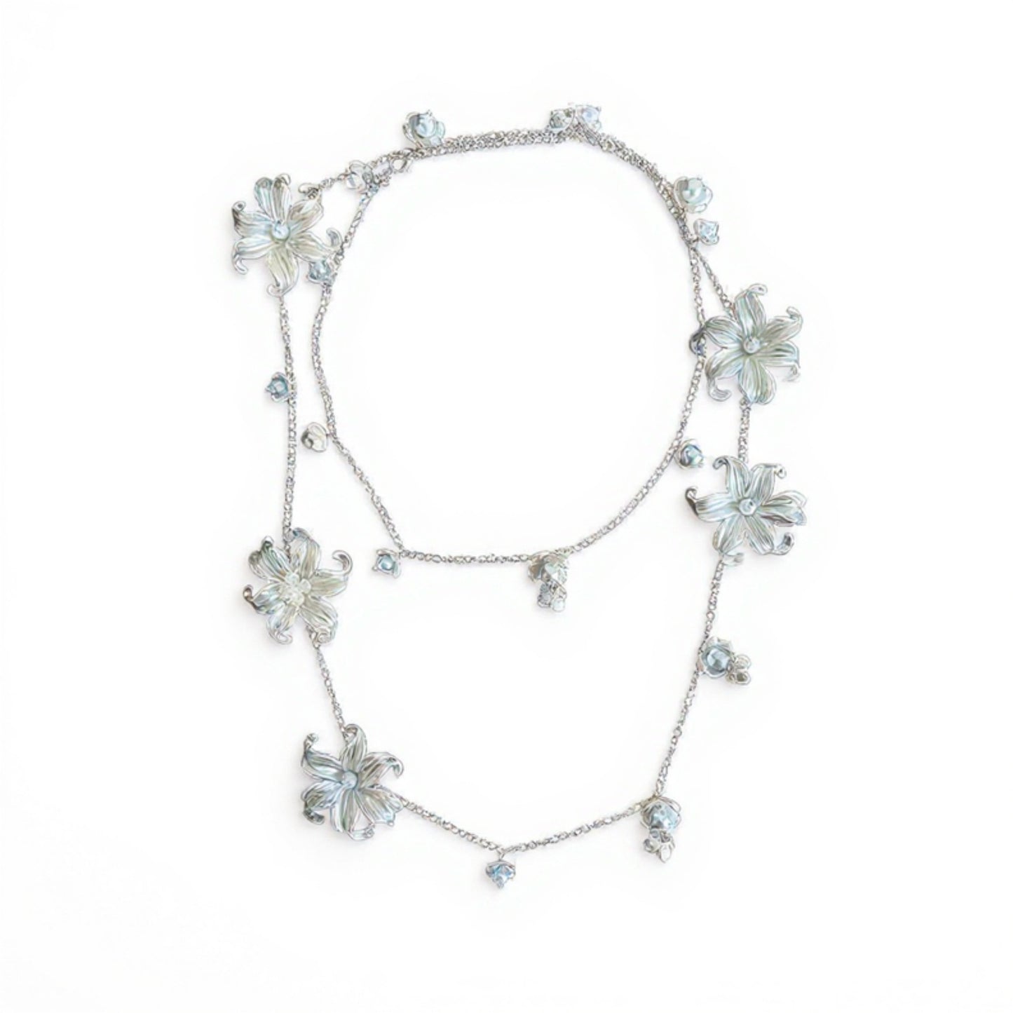 Floral Metal Chain Belt with Faux Pearl Drop Details and Adjustable Fit 45.5in