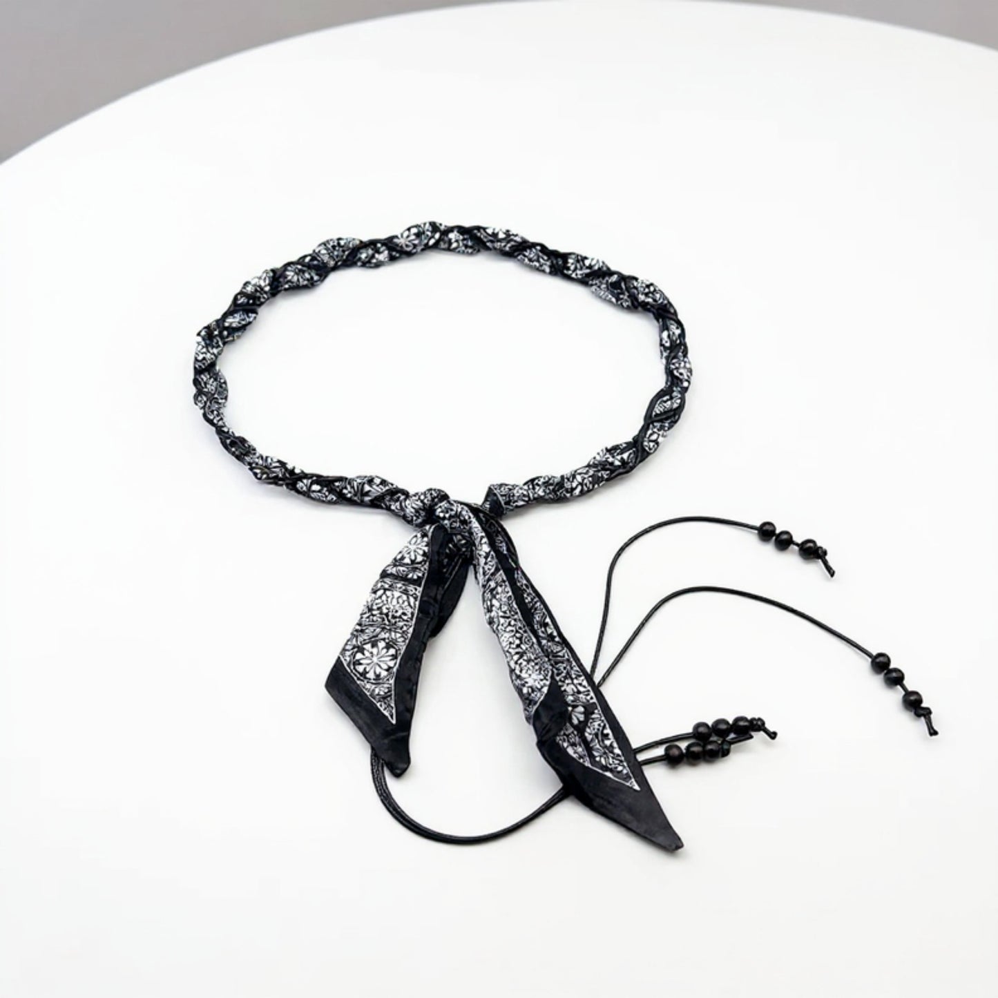 Slim Rope Belt with Wood Bead Tassel Ends and Adjustable Knot Design 51in