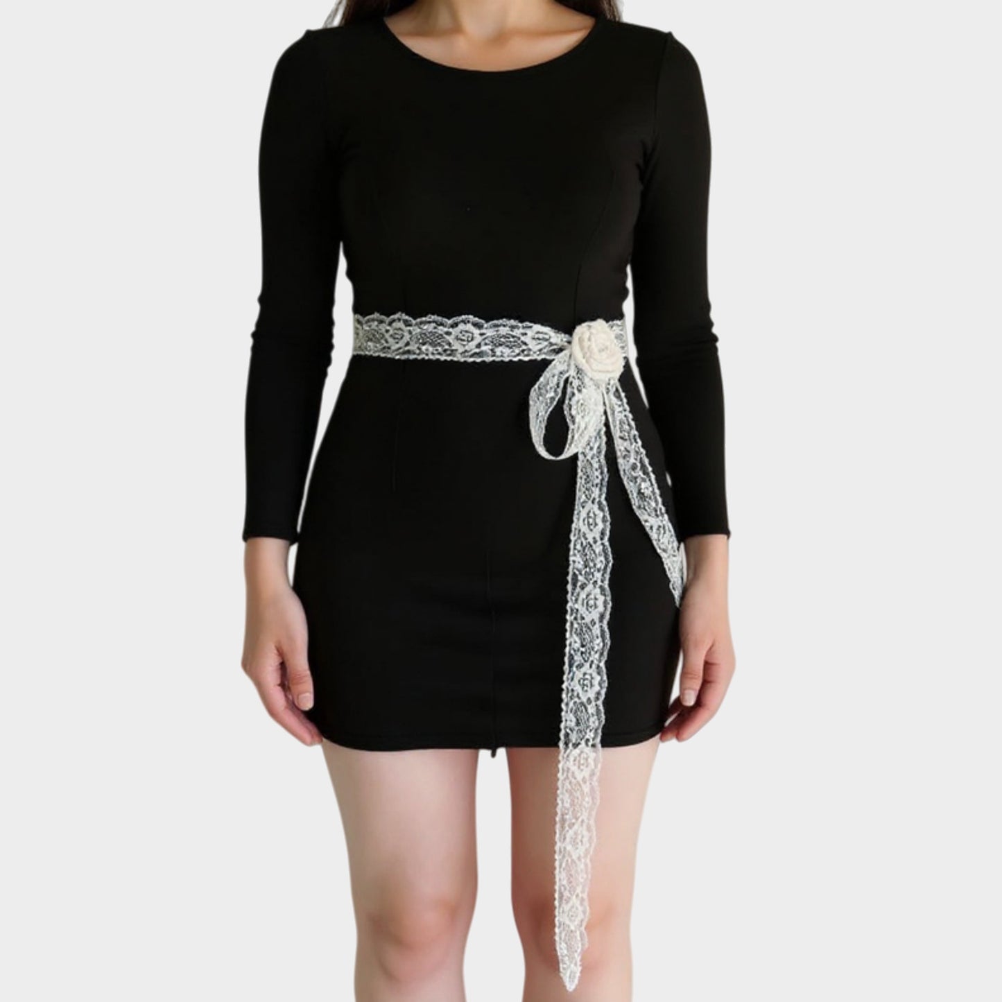 Lace Floral Ribbon Belt with Long Tie and Rosette Accent 71x2.5in