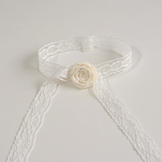 Lace Floral Ribbon Belt with Long Tie and Rosette Accent 71x2.5in