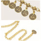 Layered Coin Charm Chain Belt with Adjustable Fit and Textured Detailing 43.5x1.5in