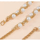 Pearl Beaded Chain Belt with Adjustable Drop Chain and Decorative Accents 43.5x0.6in