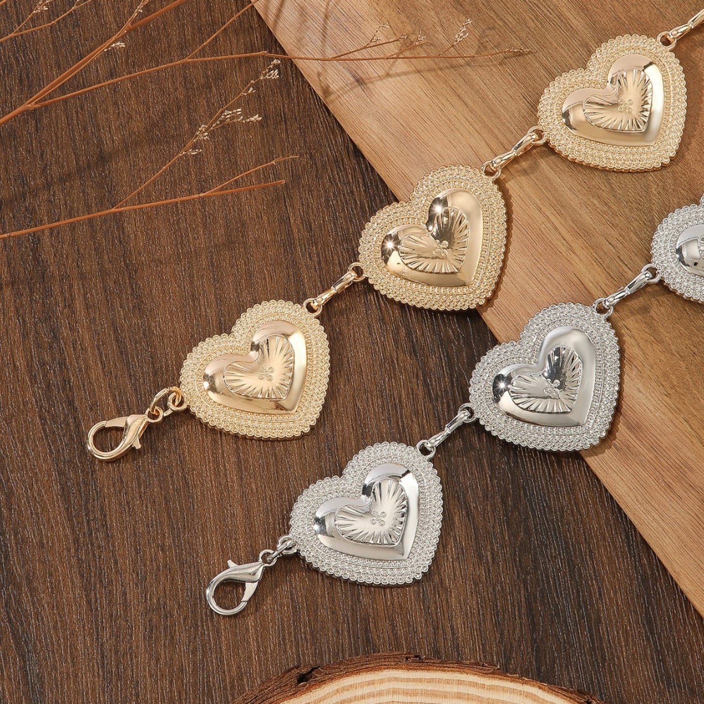 Heart Chain Belt with Textured Linked Design and Adjustable Fit 43.5x1.5in