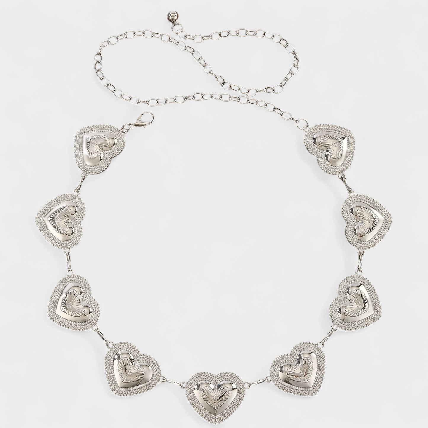 Heart Chain Belt with Textured Linked Design and Adjustable Fit 43.5x1.5in