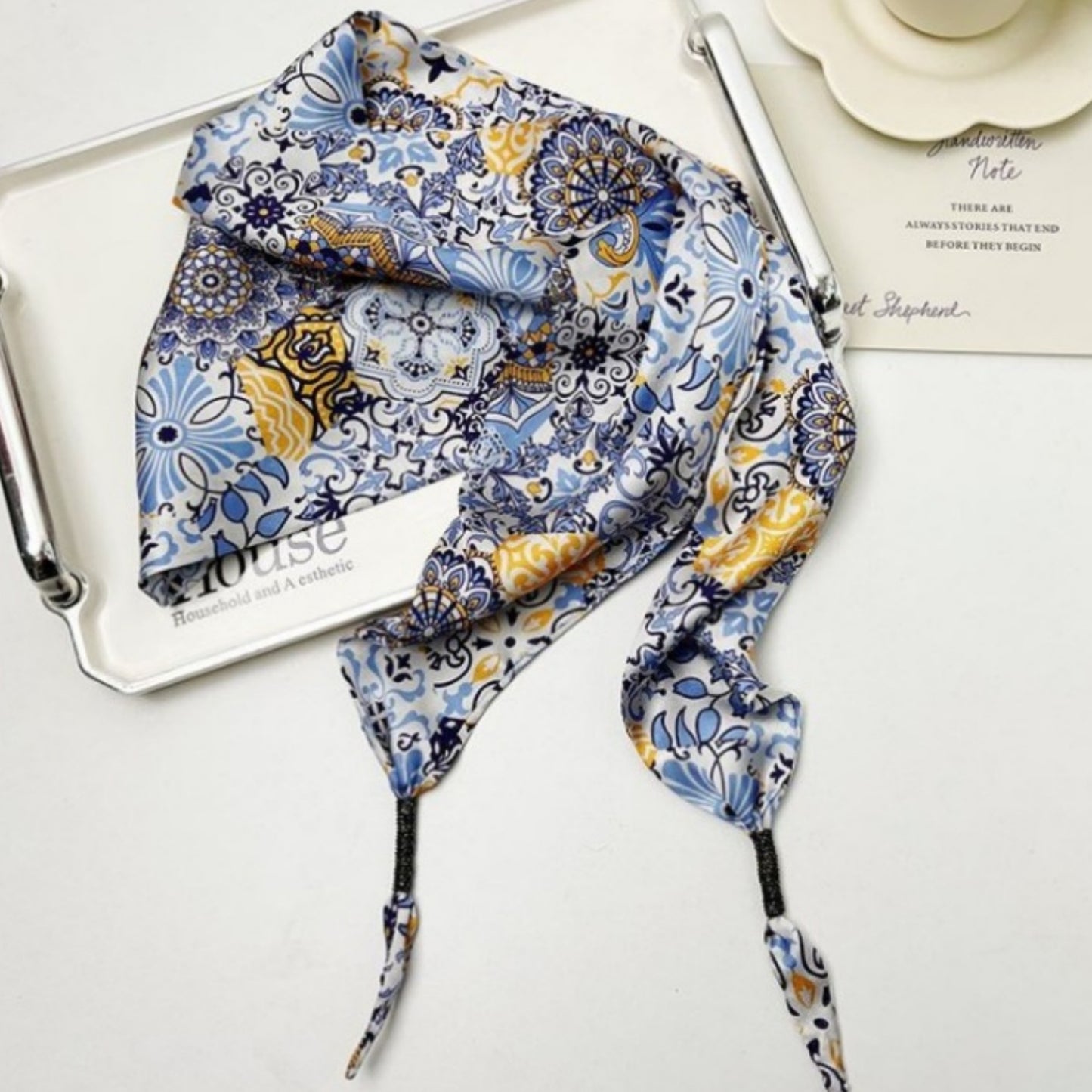 Scarf Belt with Intricate Pattern and Side Knot Detail 45.5x12.5in
