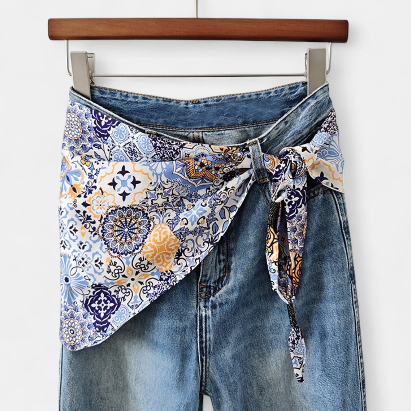 Scarf Belt with Intricate Pattern and Side Knot Detail 45.5x12.5in