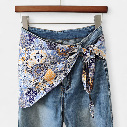 Scarf Belt with Intricate Pattern and Side Knot Detail 45.5x12.5in