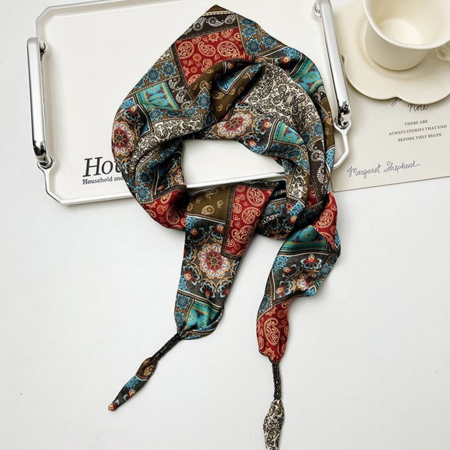Scarf Belt with Intricate Pattern and Side Knot Detail 45.5x12.5in