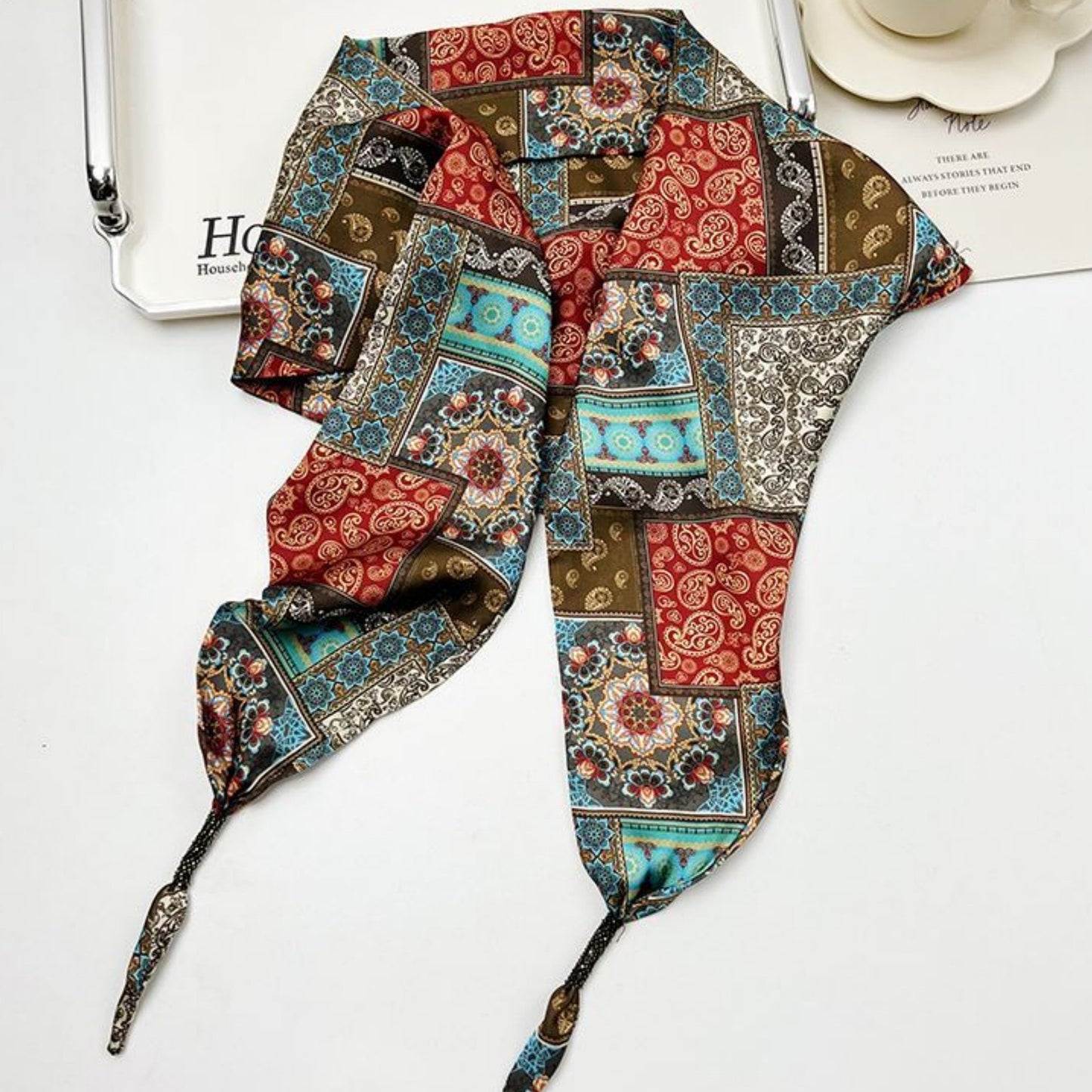 Scarf Belt with Intricate Pattern and Side Knot Detail 45.5x12.5in
