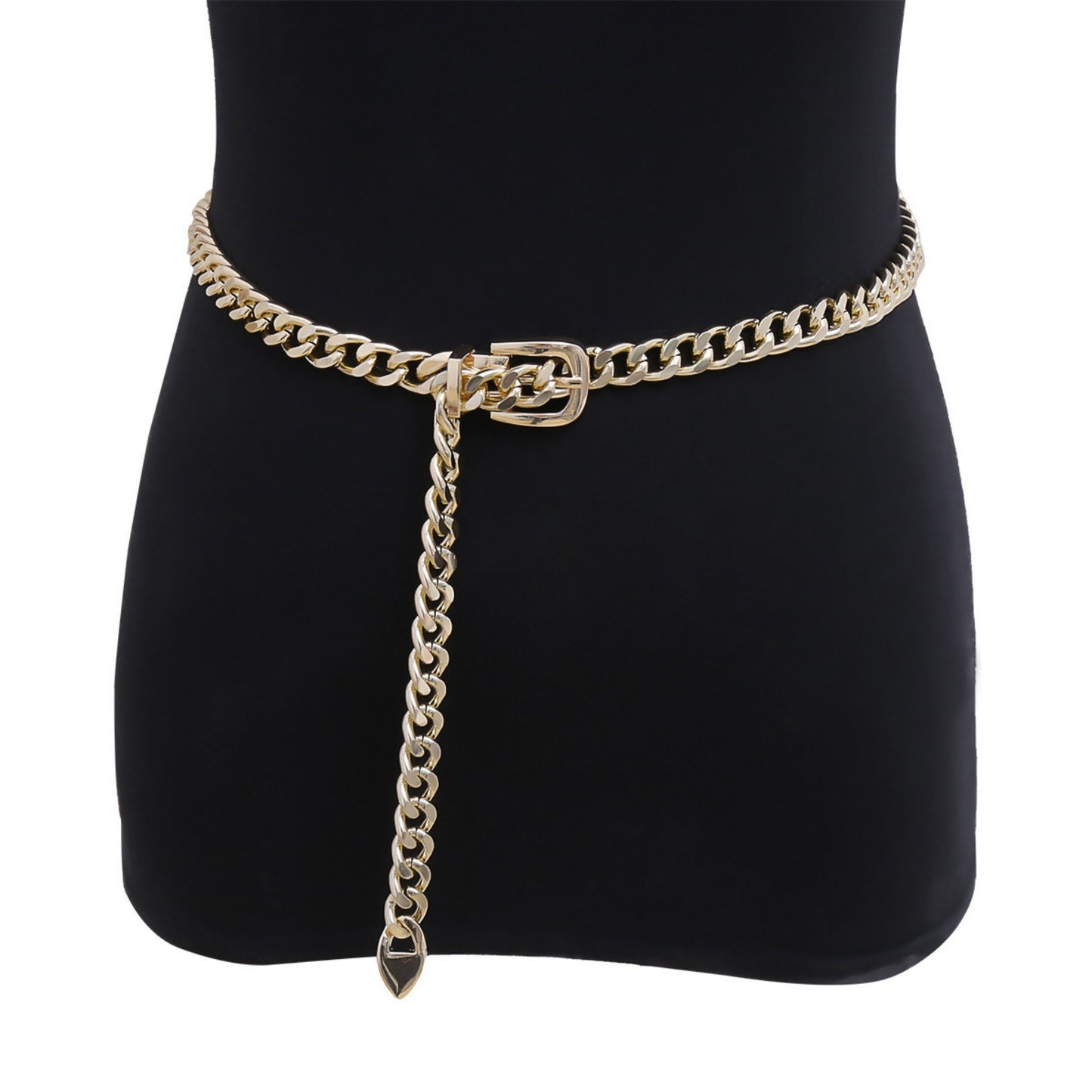 Chain Belt with Buckle Detail and Long Drop Accent 41.5x0.6in