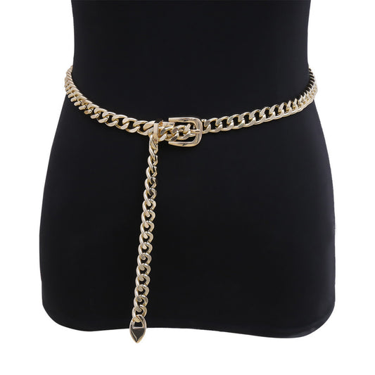 Chain Belt with Buckle Detail and Long Drop Accent 41.5x0.6in