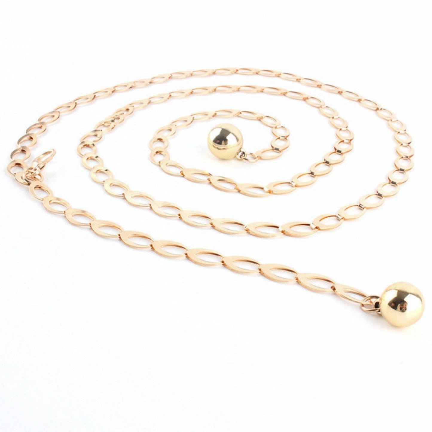 Chain Belt with Oval Link Design and Hanging Ball Accents 49x0.4in