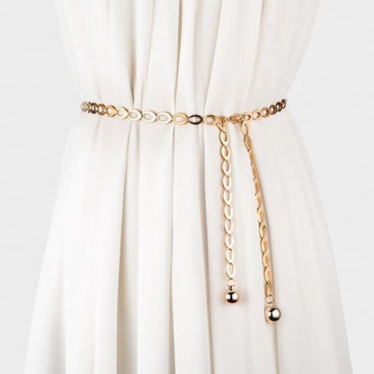 Chain Belt with Oval Link Design and Hanging Ball Accents 49x0.4in