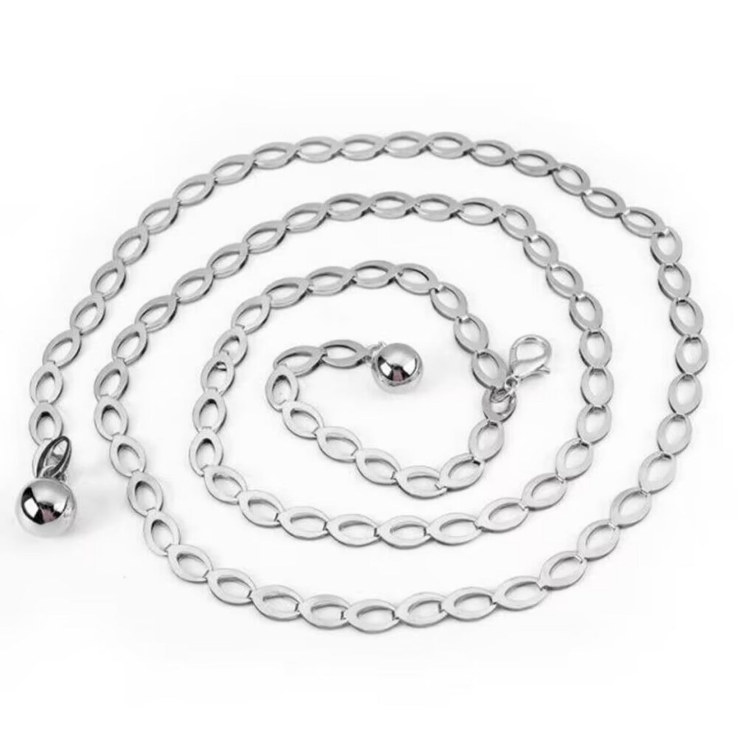 Chain Belt with Oval Link Design and Hanging Ball Accents 49x0.4in