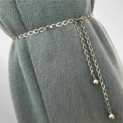 Chain Belt with Oval Link Design and Hanging Ball Accents 49x0.4in