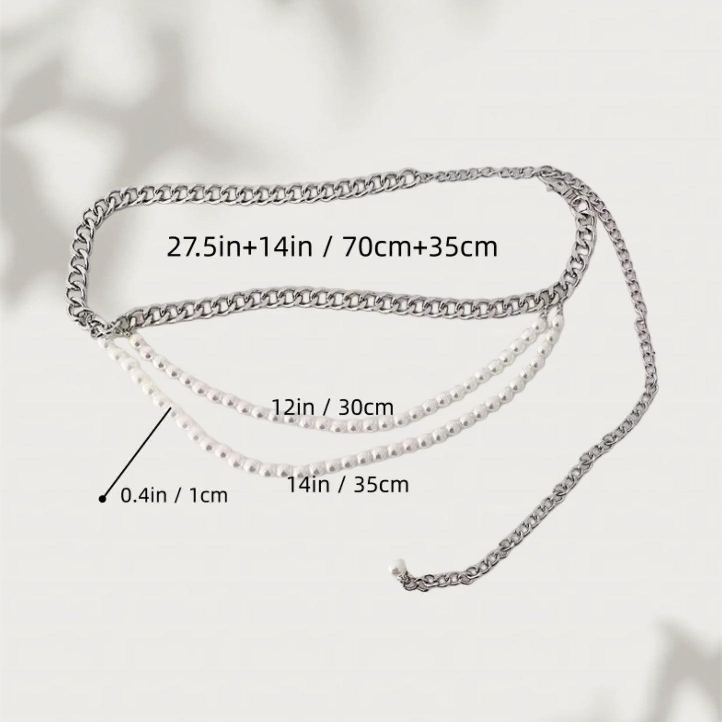 Gold Chain Belt with Double Pearl Strand Layered Design 41.5x0.4in