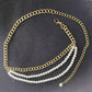 Gold Chain Belt with Double Pearl Strand Layered Design 41.5x0.4in