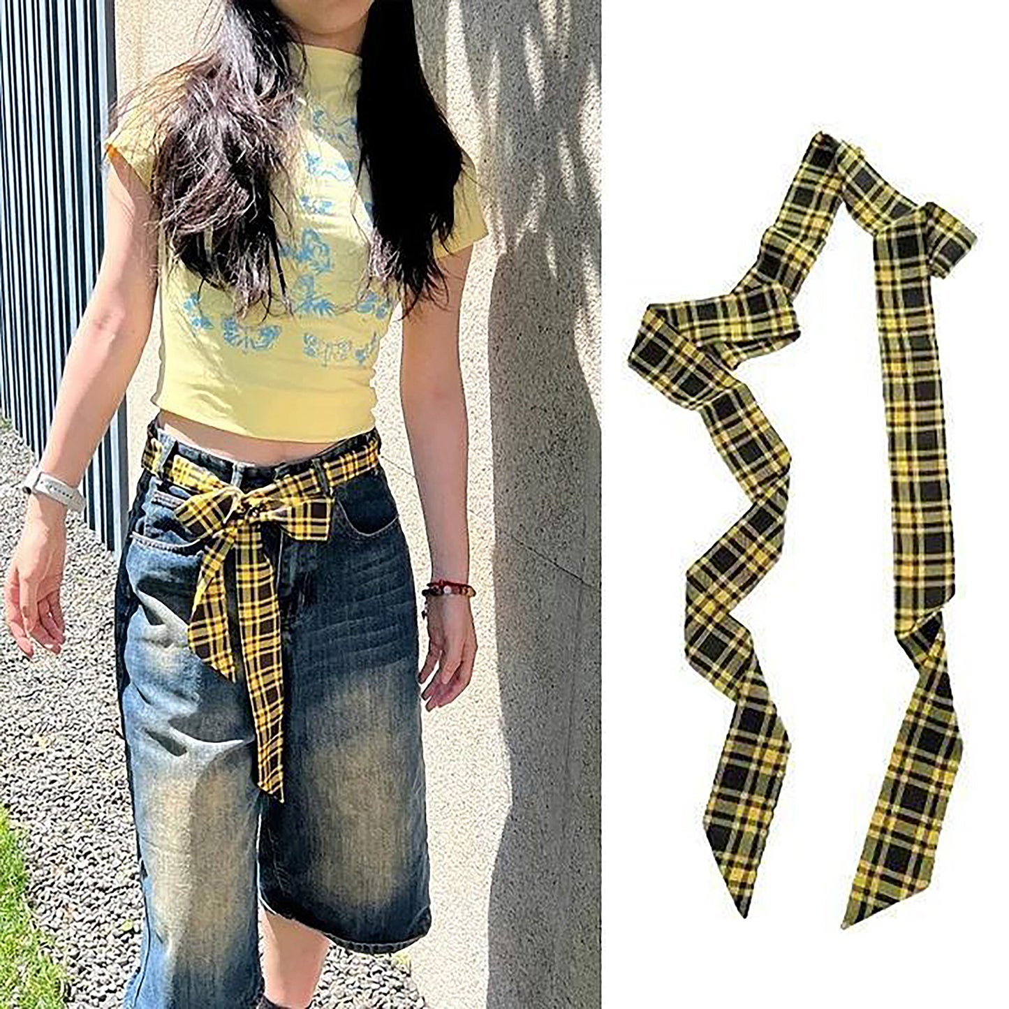 Black & White Striped Tie Belt Y2K Fashion Statement Belt
