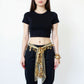 Sheer Coin Belt with Metallic Sequin Tassel Details 71in