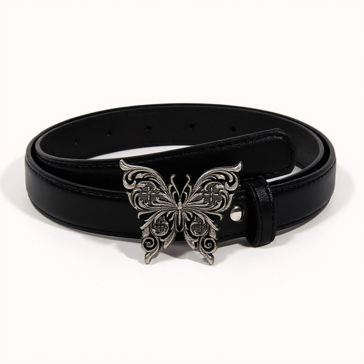 Butterfly Buckle Belt with Textured Strap and Metal Detailing 40.5x2 in