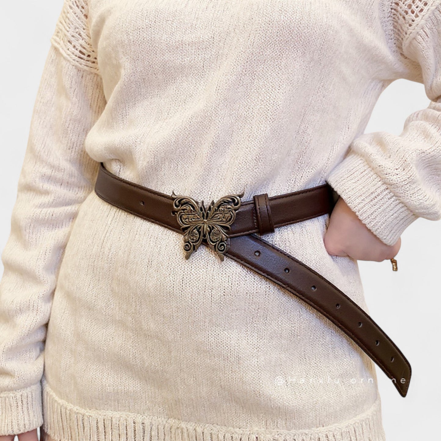 Butterfly Buckle Belt with Textured Strap and Metal Detailing 40.5x2 in