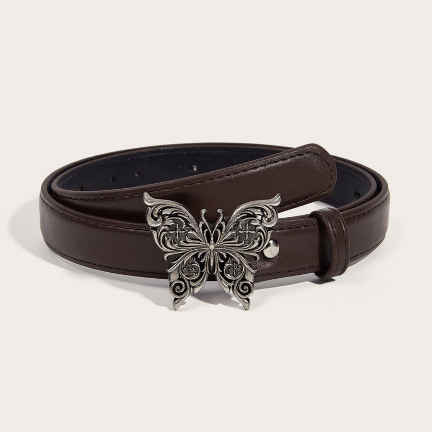 Butterfly Buckle Belt with Textured Strap and Metal Detailing 40.5x2 in
