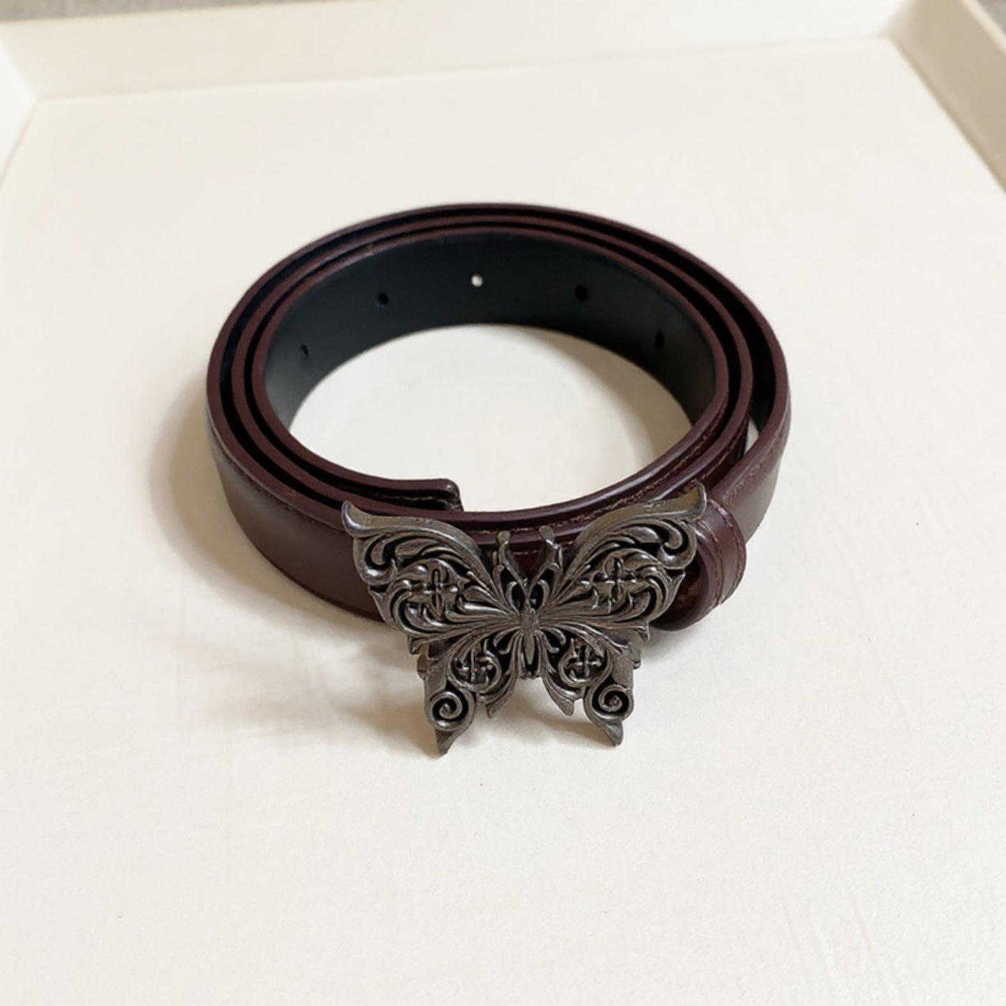 Butterfly Buckle Belt with Textured Strap and Metal Detailing 40.5x2 in