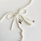 Beaded Pearl Waist Belt with Heart Charm and Bow Tie Accent 59 in