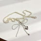 Beaded Pearl Waist Belt with Heart Charm and Bow Tie Accent 59 in
