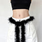 Feather Trim Fashion Belt with Long Drape Accent and Adjustable Tie Design 79x1.5 in
