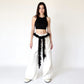 Feather Trim Fashion Belt with Long Drape Accent and Adjustable Tie Design 79x1.5 in
