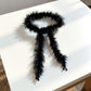 Feather Trim Fashion Belt with Long Drape Accent and Adjustable Tie Design 79x1.5 in