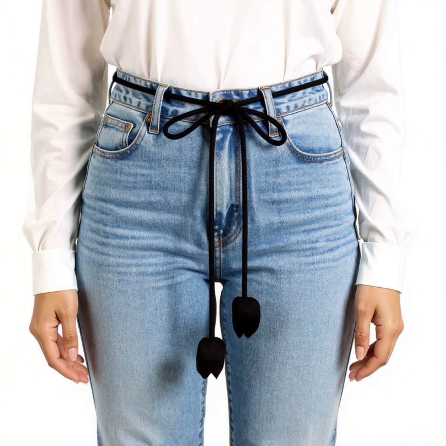 Slim Cord Waist Belt with Bow Tie Design and Adjustable Tassel Ends 65.5x0.8 in