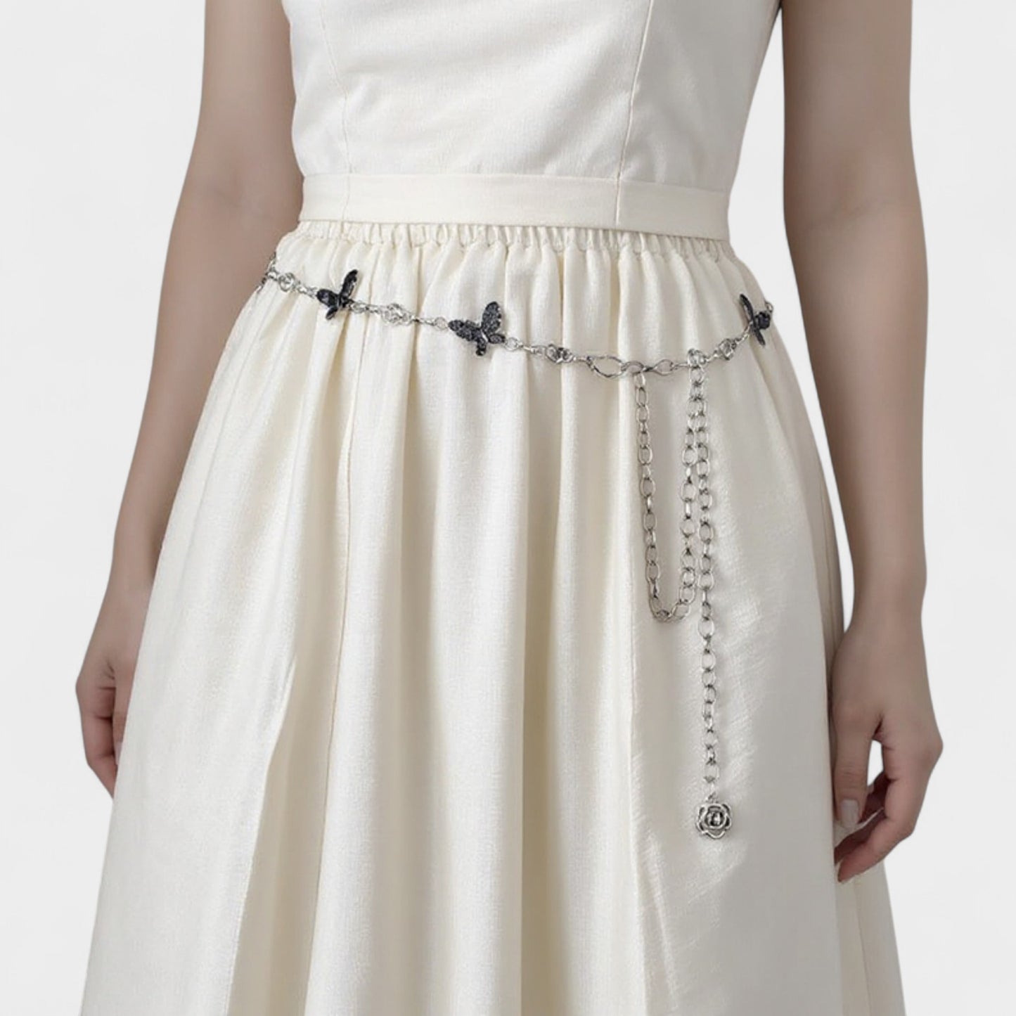 Butterfly Chain Belt with Hanging Rose Charm and Adjustable Metal Links 43.5x1 in