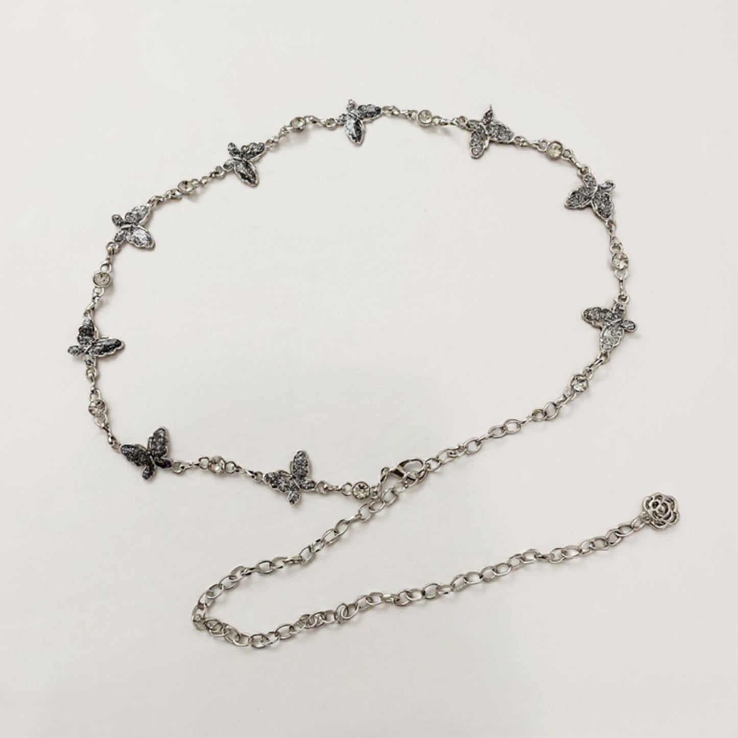 Butterfly Chain Belt with Hanging Rose Charm and Adjustable Metal Links 43.5x1 in