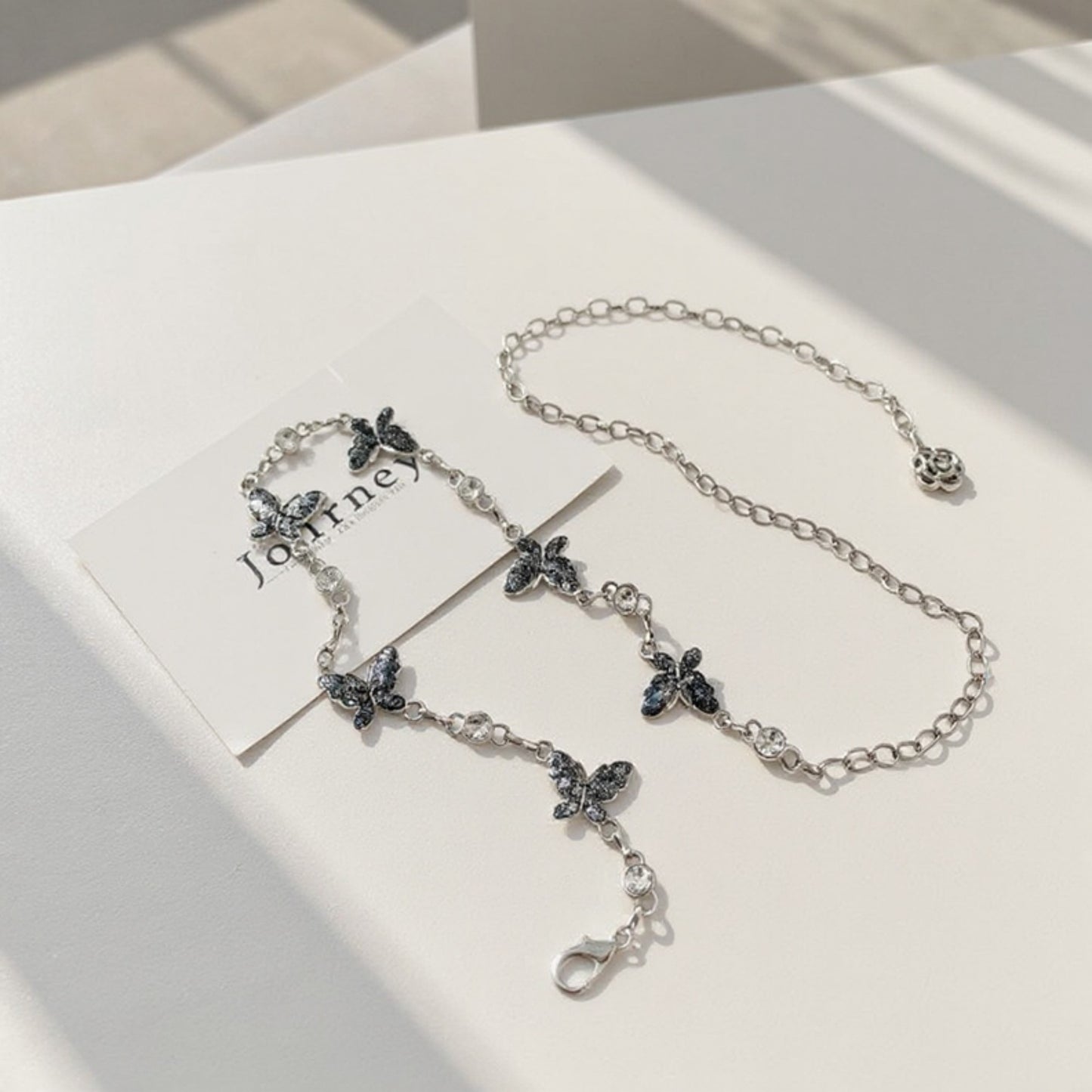 Butterfly Chain Belt with Hanging Rose Charm and Adjustable Metal Links 43.5x1 in