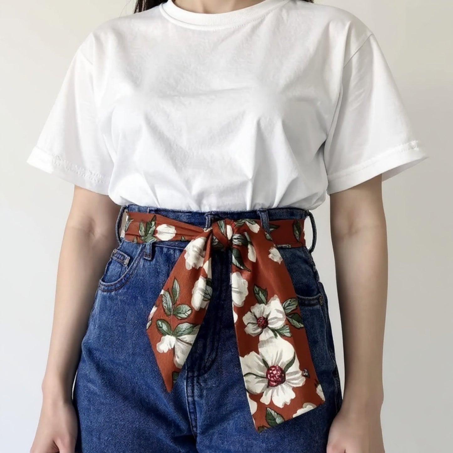 Floral Print Fabric Belt with Soft Tie Bow and Adjustable Wrap Design 75x2 in