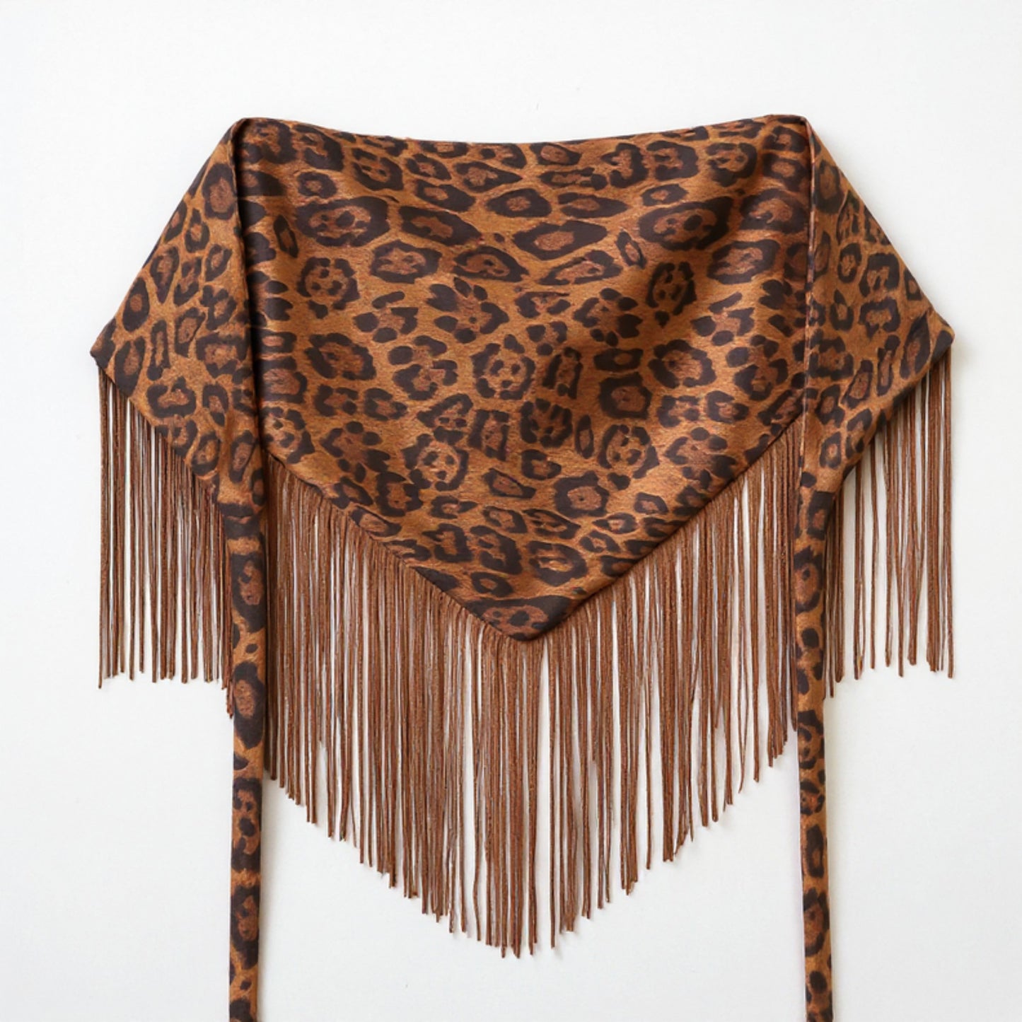Leopard Print Fringe Waist Scarf Belt with Adjustable Tie 59x1 in