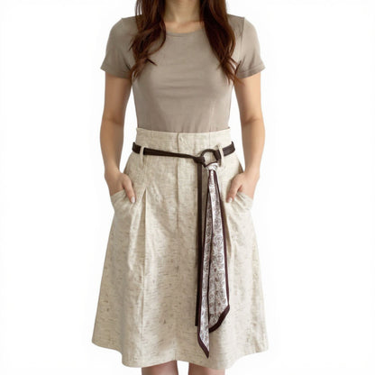 Faux Leather Waist Belt with Printed Scarf Accent and Adjustable Knot Design 53x0.8 in