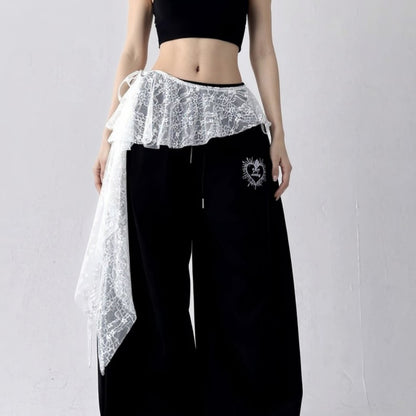 Sheer Lace Overlay Belt with Side Tie Detail 78.5x2in
