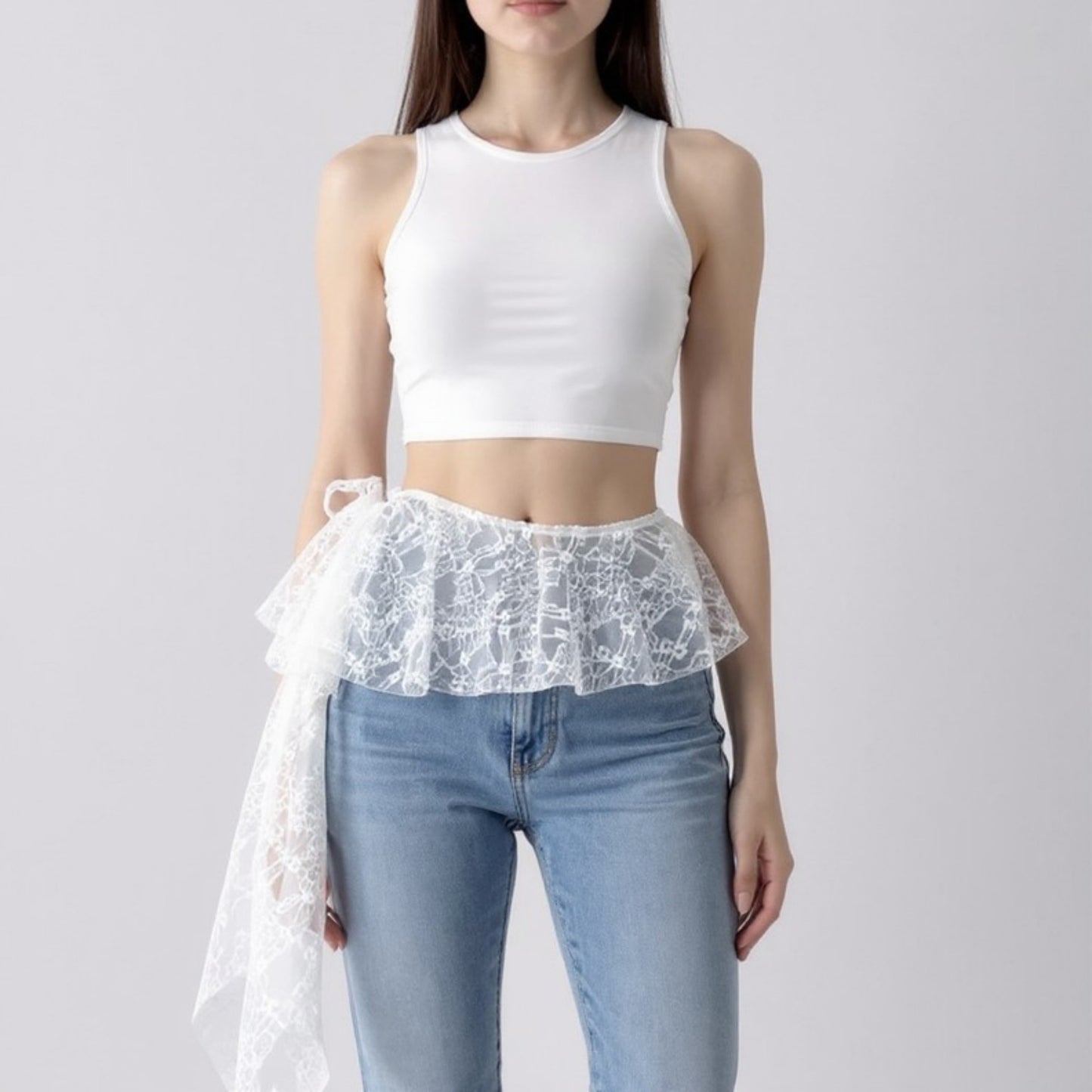 Sheer Lace Overlay Belt with Side Tie Detail 78.5x2in