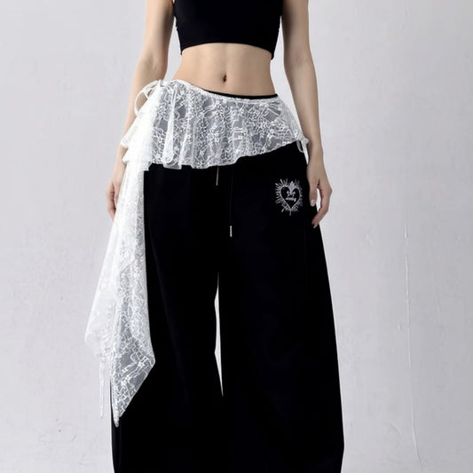 Sheer Lace Overlay Belt with Side Tie Detail 78.5x2in