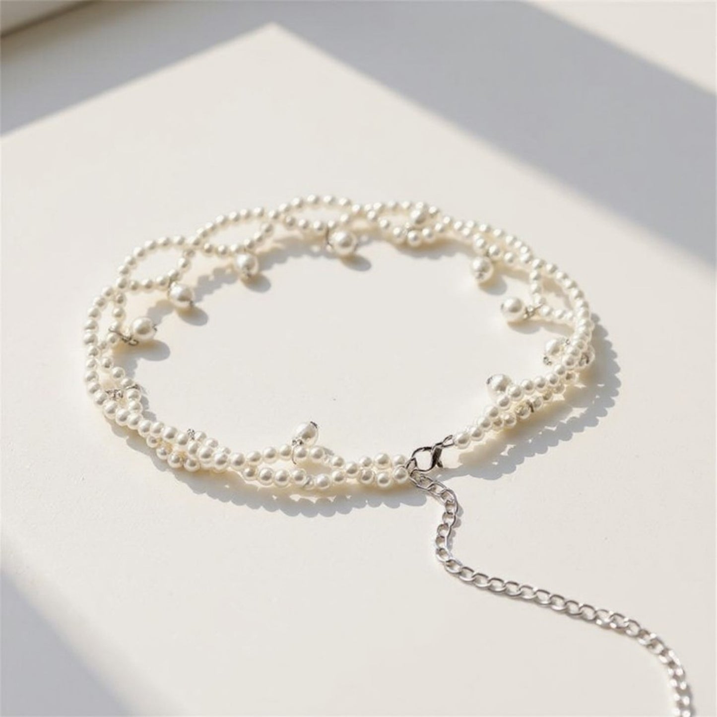 Twisted Pearl Strand Waist Belt with Hanging Bead Details 47x1in