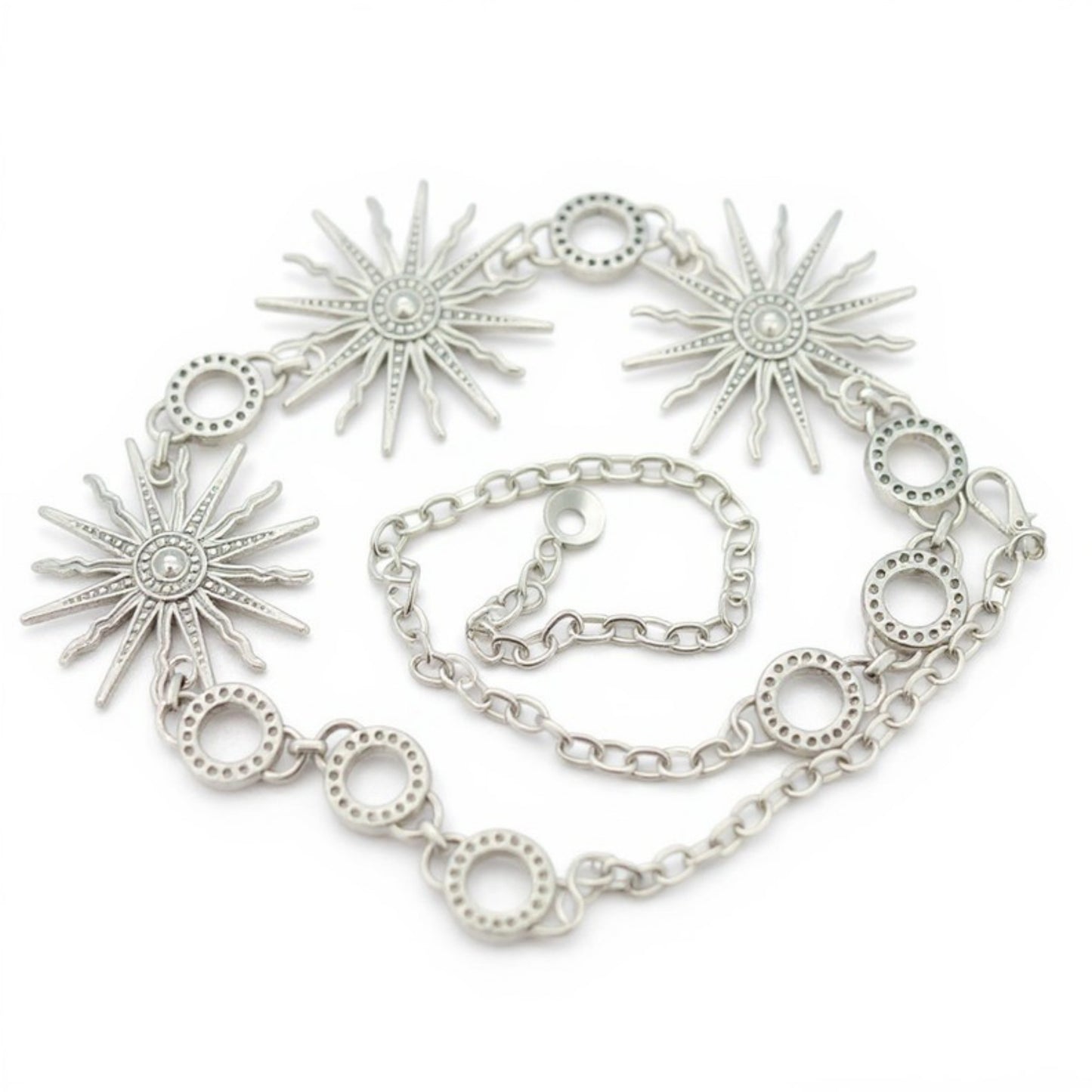 Radiant Sunburst Chain Belt with Rhinestone Embellished Medallions 44x2.7in